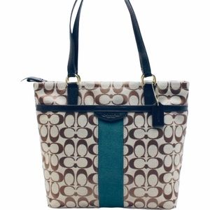 Coach Khaki & Teal Signature Stripe Shoulder Bag